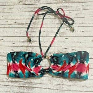 Milly Cabana Womens Halter Bandeau Bikini Swimsuit Top Multi Color Size 8